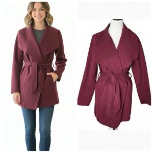 Ambiance Burgundy Red mid-weight jacket coat with belt Women's size large